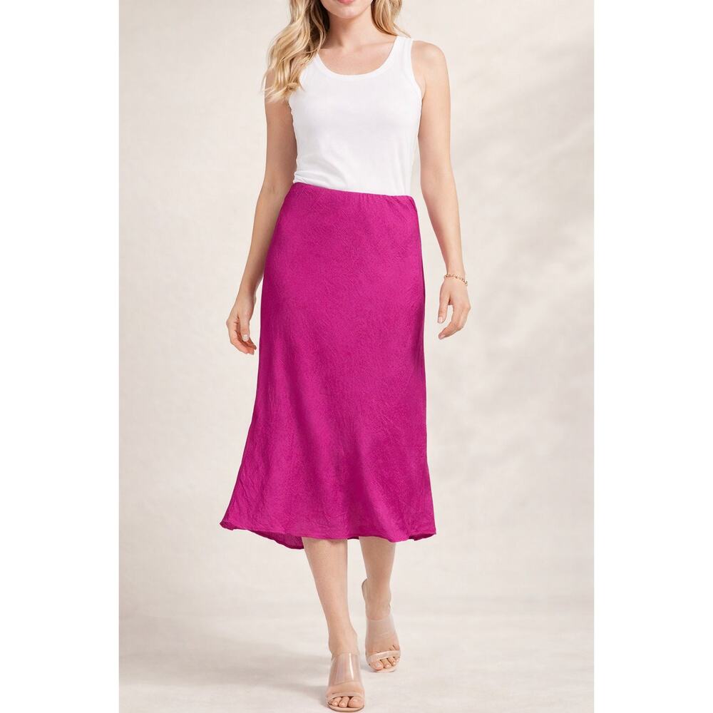 INC Concepts Cranberry Rose Bias-Cut Midi Skirt - Size S, Pull-On Style